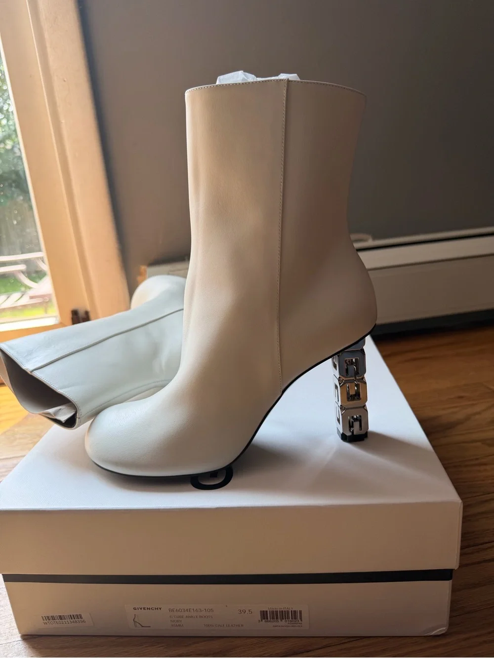 Givenchy White Leather Chain-Link Block Heel Booties